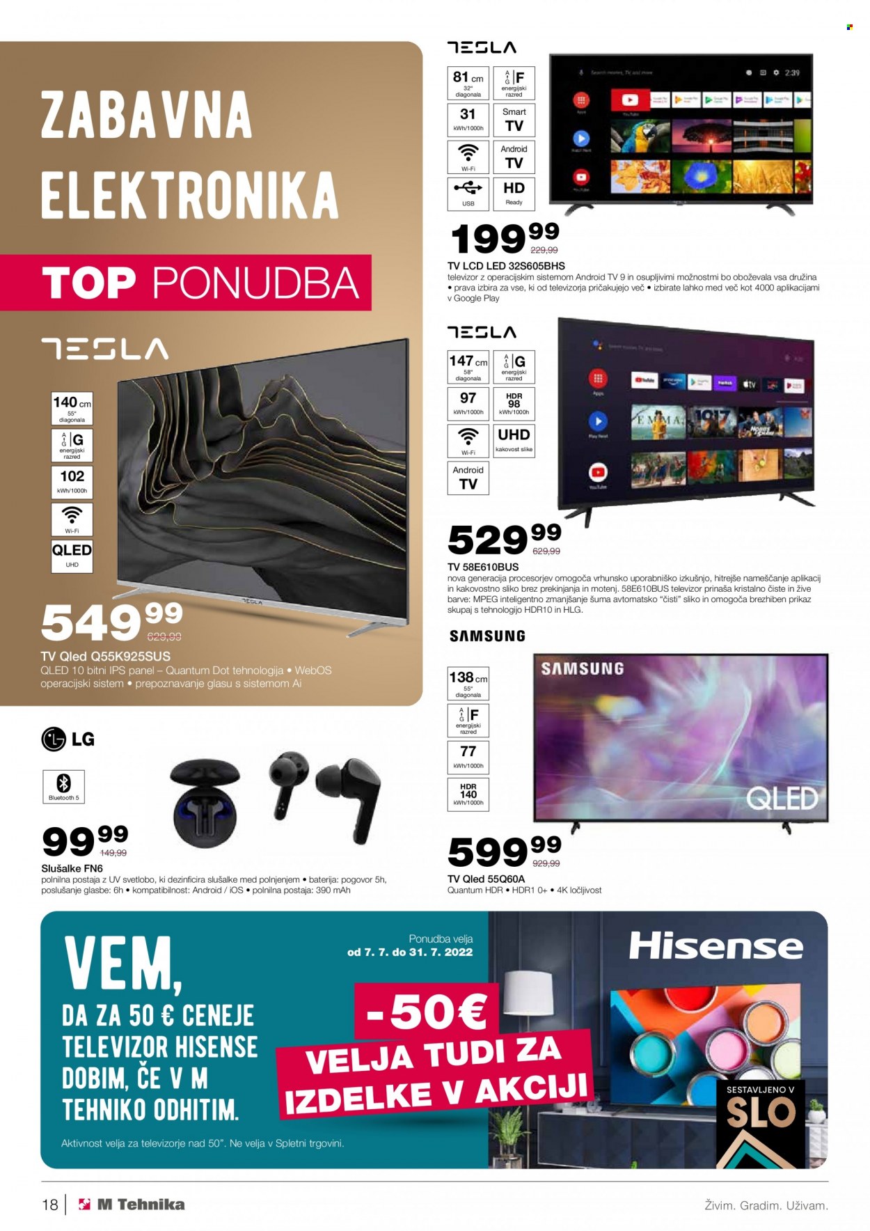 thumbnail - M Tehnika katalog - 7.7.2022 - 31.7.2022 - Ponudba izdelkov - baterija, QLED, televizor, TV LCD, Hisense. Stran 18.