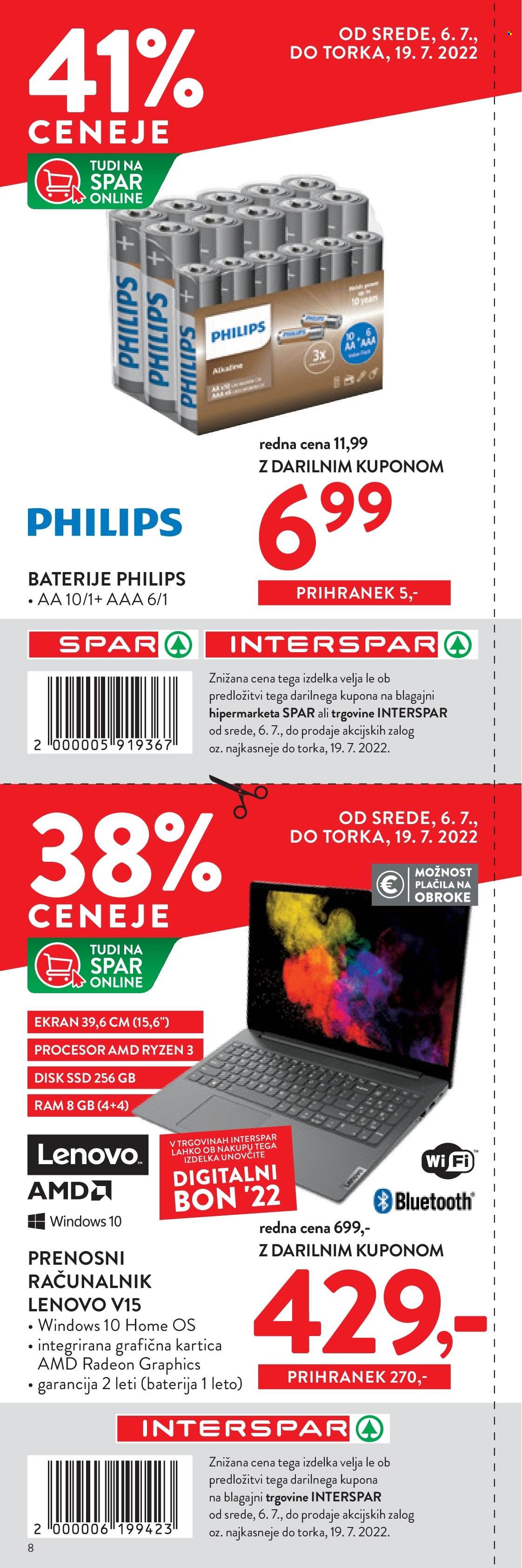 thumbnail - SPAR katalog - 6.7.2022 - 19.7.2022 - Ponudba izdelkov - Philips, Lenovo, prenosni računalnik, računalnik. Stran 8.