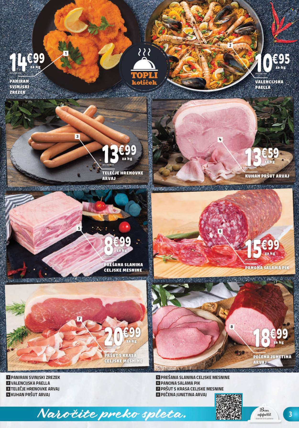 thumbnail - E.Leclerc katalog - 3.8.2022 - 13.8.2022 - Ponudba izdelkov - kuhan pršut, pršut, salama, slanina, hrenovke. Stran 3.