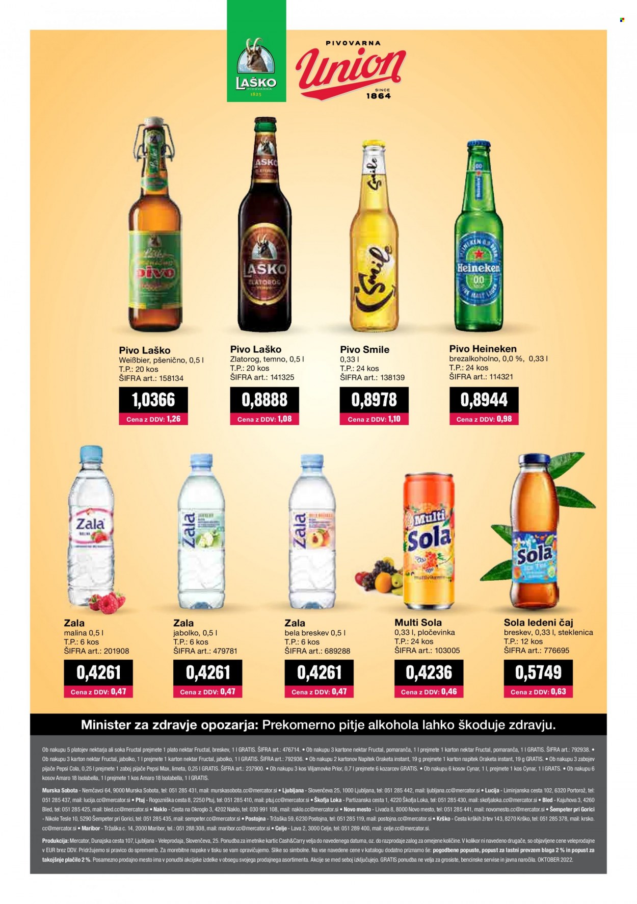 thumbnail - Mercator Cash & Carry katalog - 1.10.2022 - 31.10.2022 - Ponudba izdelkov - Heineken, pivo, ledeni čaj, napitek, Pepsi Cola, Sola, Zala, steklenica. Stran 32.