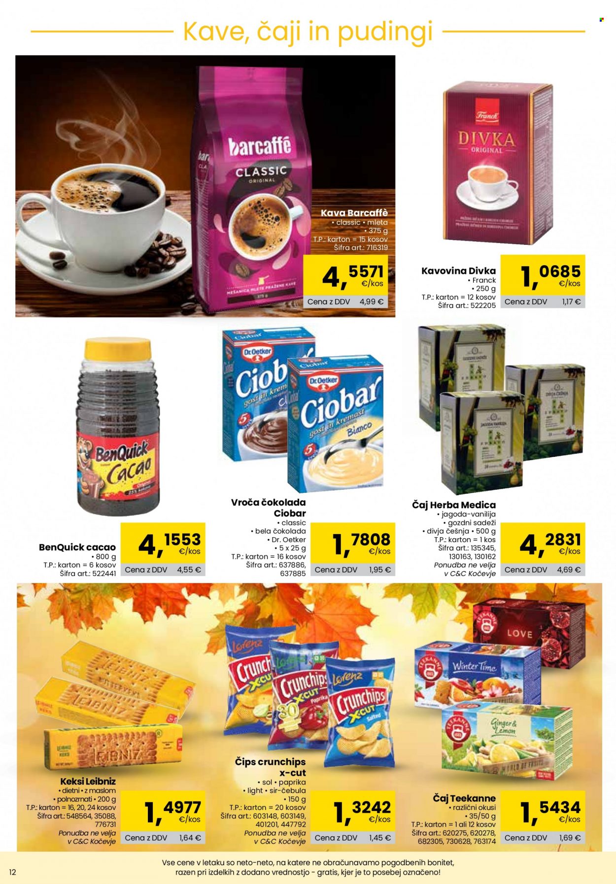 thumbnail - Tuš katalog - 1.10.2022 - 31.10.2022 - Ponudba izdelkov - čaj, Barcaffé, kava, čokolada, keksi, čips. Stran 12.