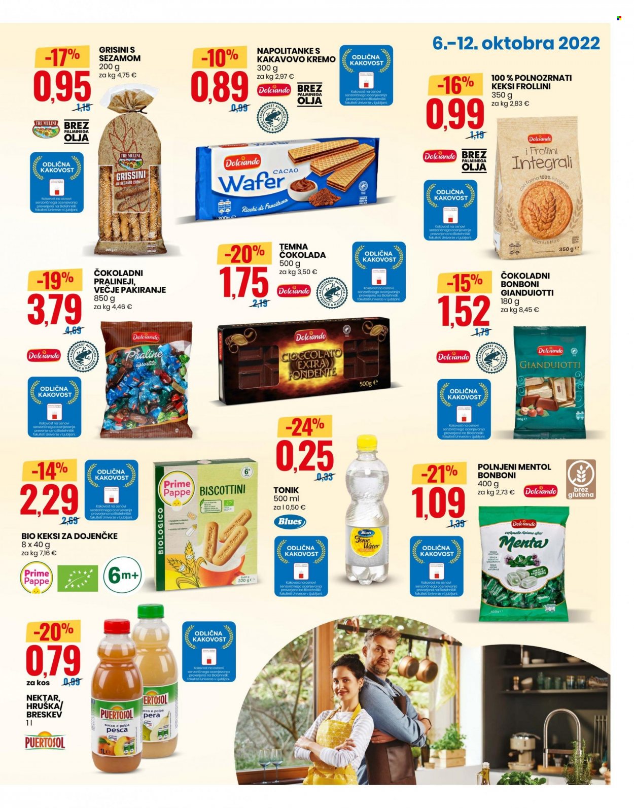 thumbnail - EuroSpin katalog - 6.10.2022 - 12.10.2022 - Ponudba izdelkov - nektar, tonic, Tre Mulini, bonboni, čokolada, keksi, napolitanke, pralineji, temna čokolada, grisini, olje. Stran 3.