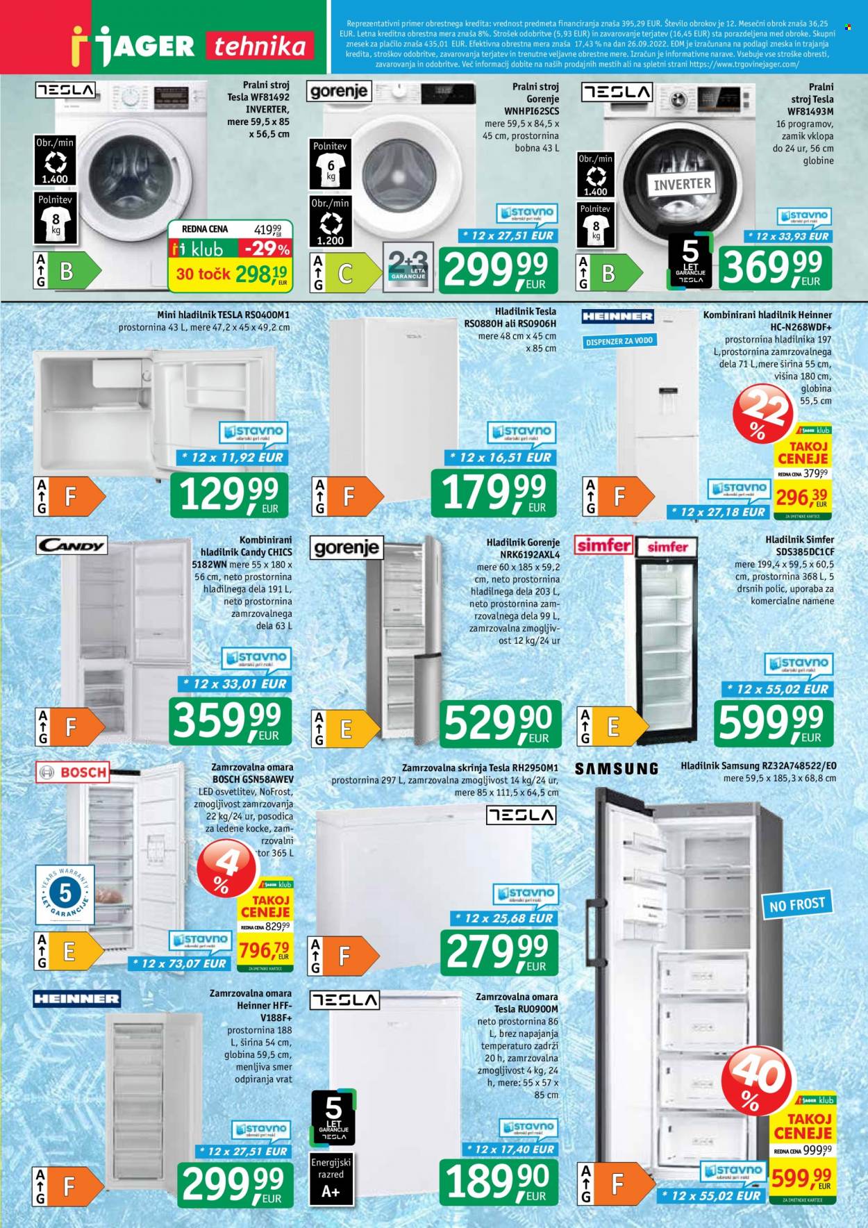 thumbnail - JAGER katalog - Ponudba izdelkov - Samsung, Bosch, Candy, Gorenje, zamrzovalna omara, zamrzovalna skrinja, hladilnik, pralni stroj. Stran 9.