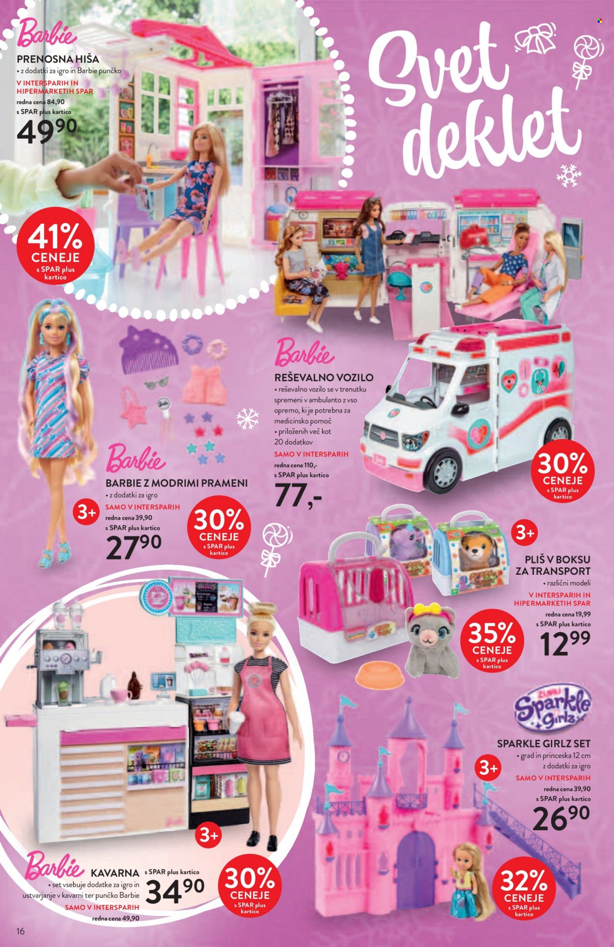 thumbnail - INTERSPAR katalog - 9.11.2022 - 31.12.2022 - Ponudba izdelkov - Barbie, hiša, pliš, Sparkle Girlz. Stran 16.