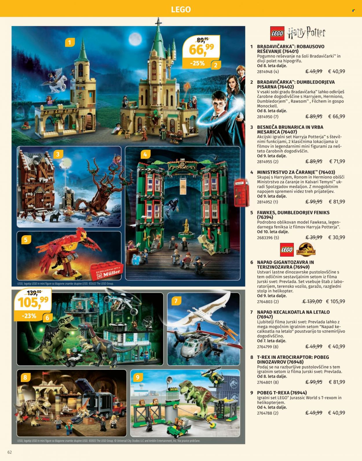 thumbnail - Müller katalog - 1.12.2022 - 24.12.2022 - Ponudba izdelkov - Jurassic World, LEGO, LEGO Harry Potter, Harry Potter. Stran 62.