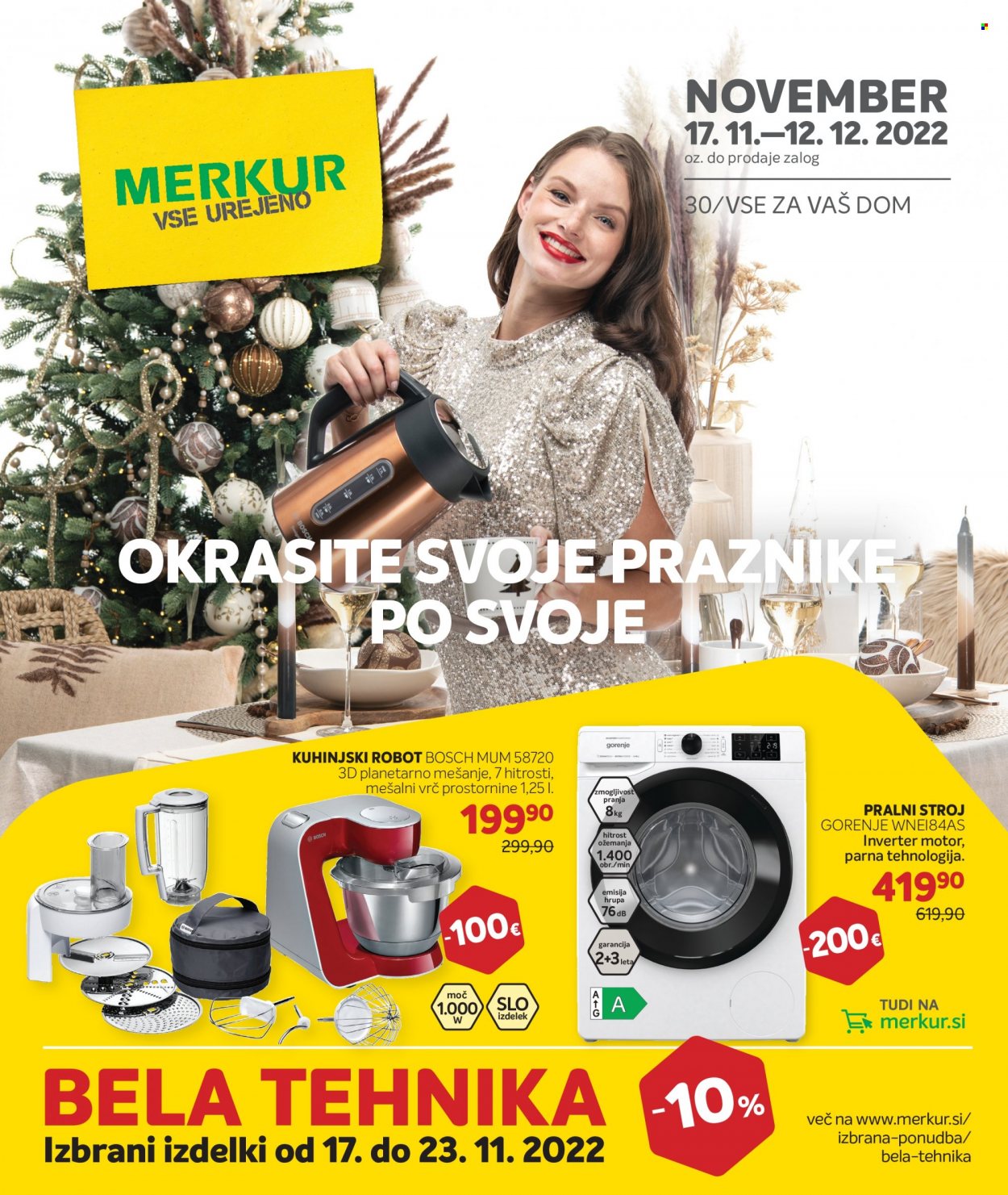 thumbnail - Merkur katalog - 17.11.2022 - 12.12.2022 - Ponudba izdelkov - Bosch, Gorenje, pralni stroj. Stran 1.