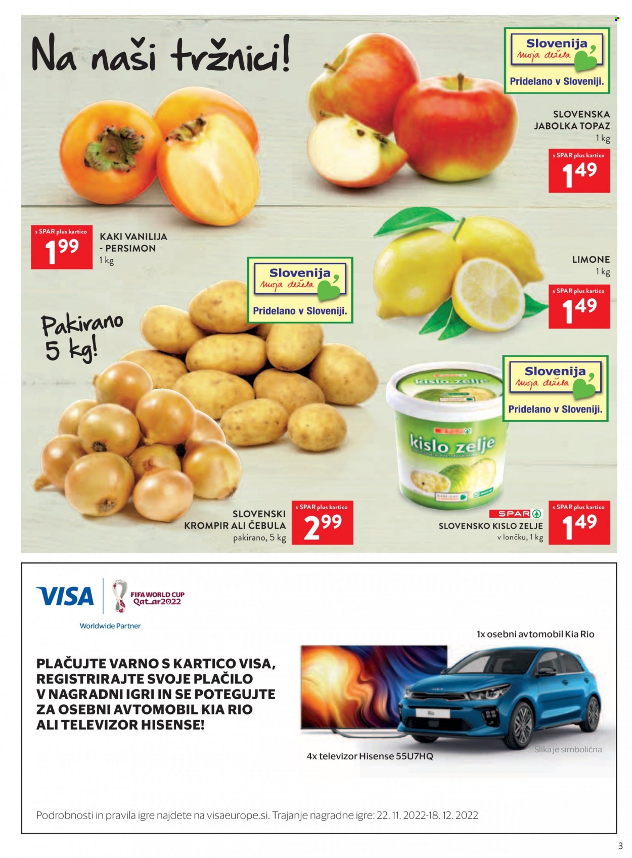 thumbnail - SPAR katalog - 23.11.2022 - 6.12.2022 - Ponudba izdelkov - jabolka, limona, čebula, krompir, televizor, Hisense, avtomobil. Stran 3.