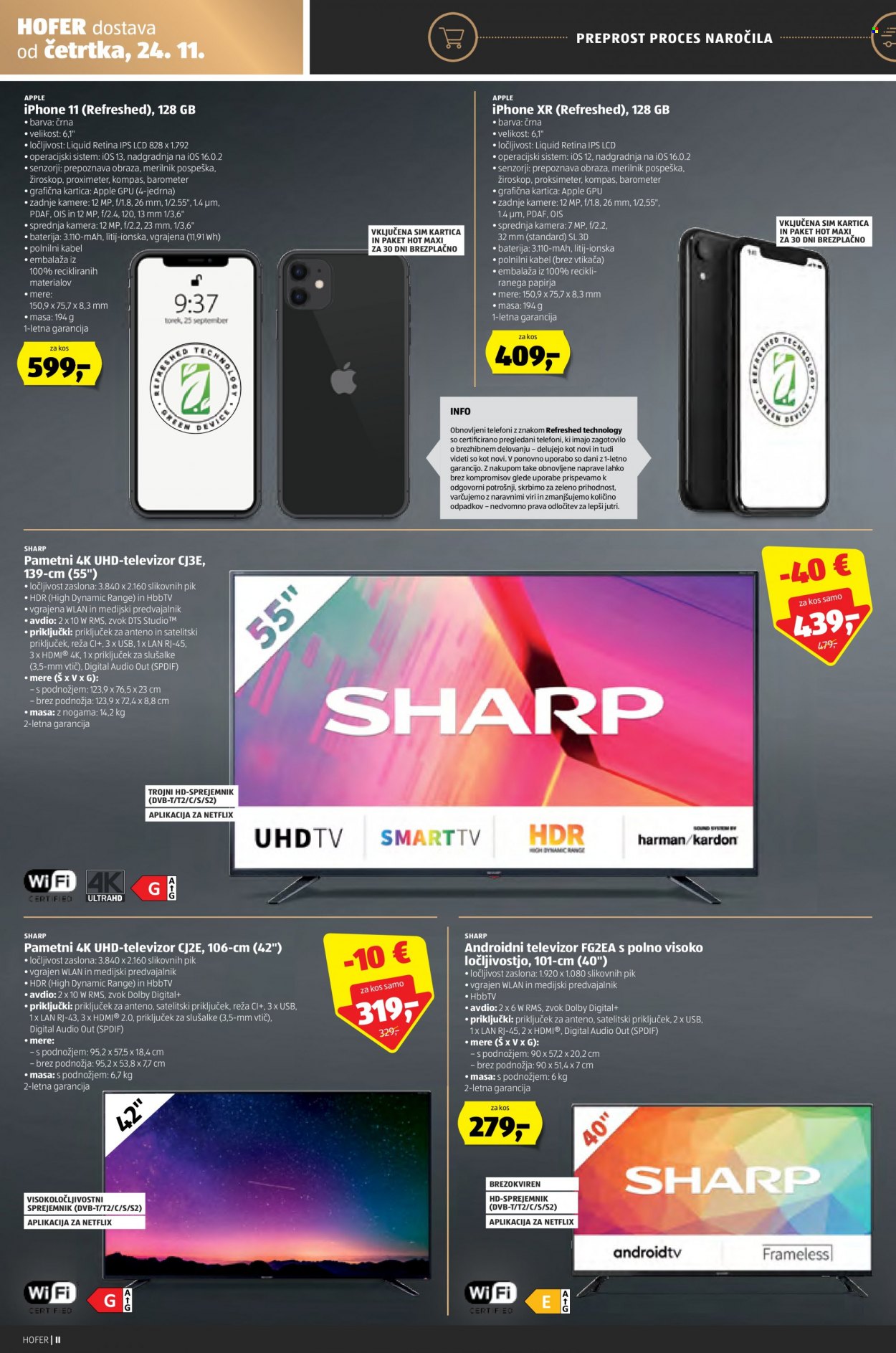 thumbnail - Hofer katalog - 24.11.2022 - 3.12.2022 - Ponudba izdelkov - Sharp, baterija, Apple, televizor. Stran 2.