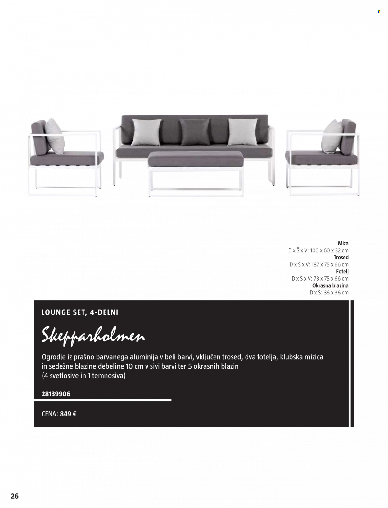 thumbnail - Bauhaus katalog - 16.6.2022 - 31.12.2022 - Ponudba izdelkov - miza, mizica, fotelj, trosed, klubska mizica, lounge set, okrasna blazina. Stran 26.