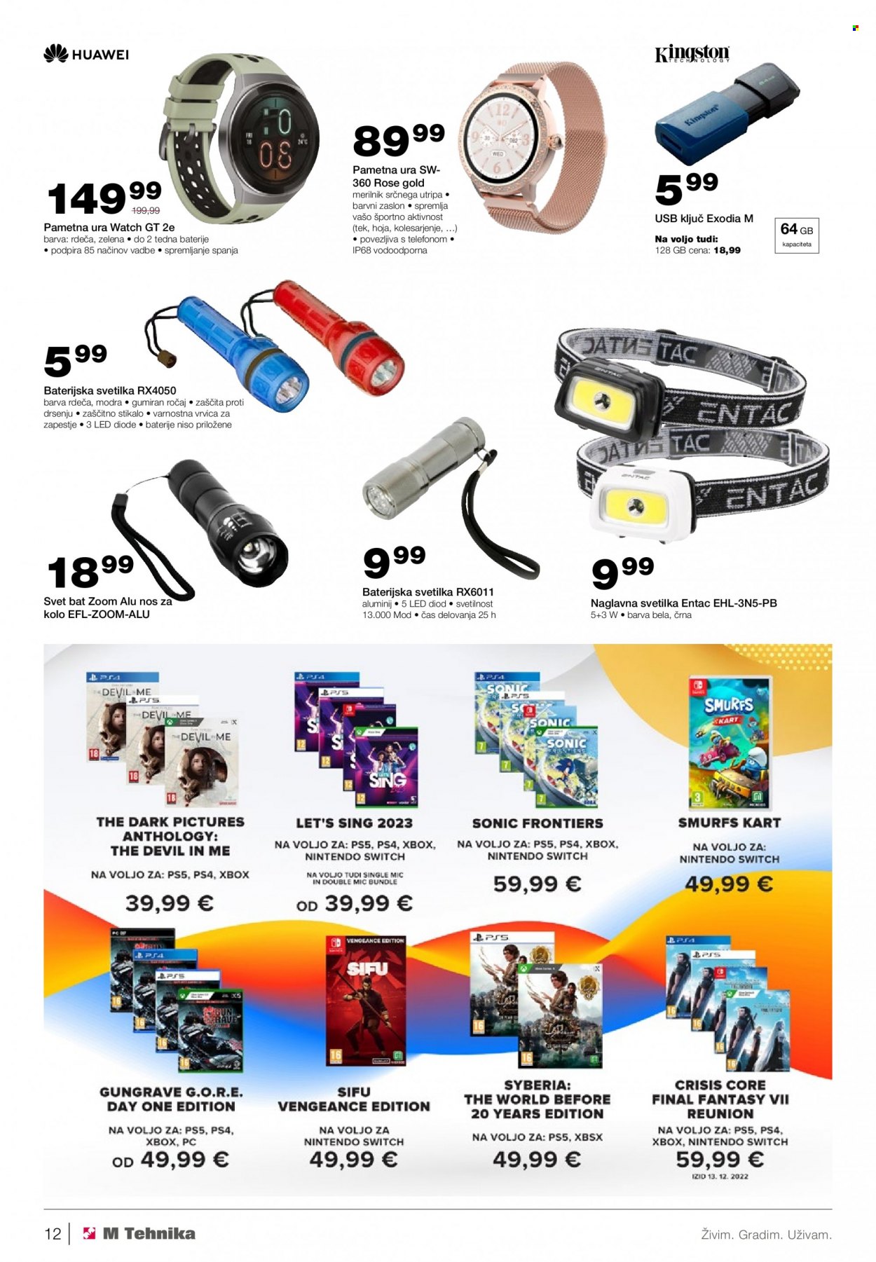 thumbnail - M Tehnika katalog - 1.12.2022 - 31.12.2022 - Ponudba izdelkov - Huawei, pametna športna ura, ključ USB, Nintendo Switch, PS5, kolo, svetilka. Stran 12.