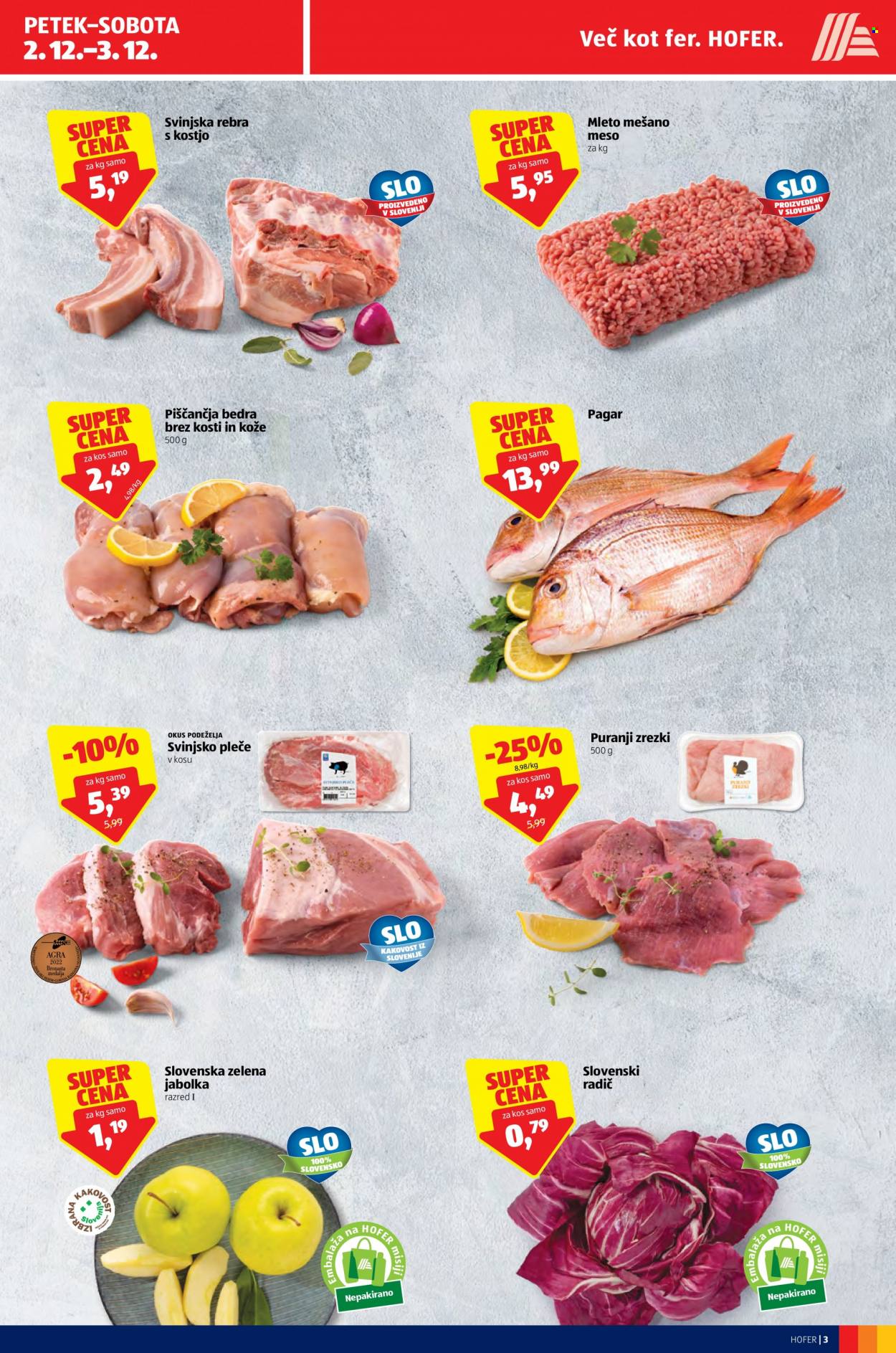 thumbnail - Hofer katalog - 1.12.2022 - 10.12.2022 - Ponudba izdelkov - piščančja bedra, piščančje meso, pleče, rebra, mleto meso, mleto mešano meso, kare, svinjska rebra, svinjsko pleče, svinjsko meso, jabolka, miška. Stran 3.