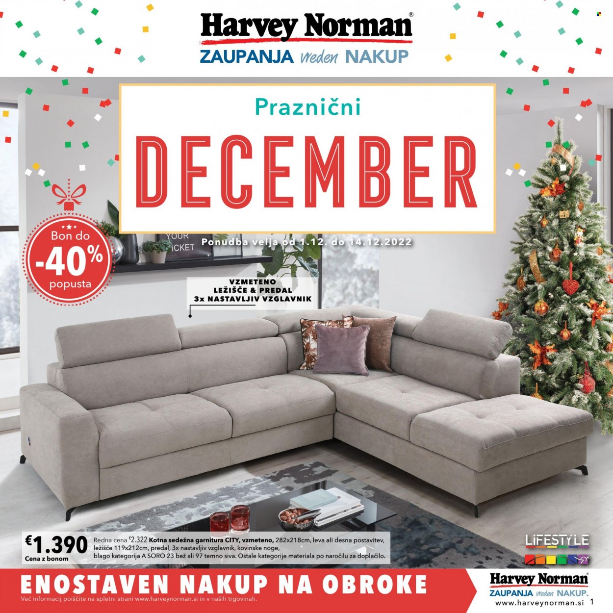 thumbnail - Harvey Norman katalog - 1.12.2022 - 14.12.2022 - Ponudba izdelkov - sedežna garnitura, vzglavnik. Stran 1.