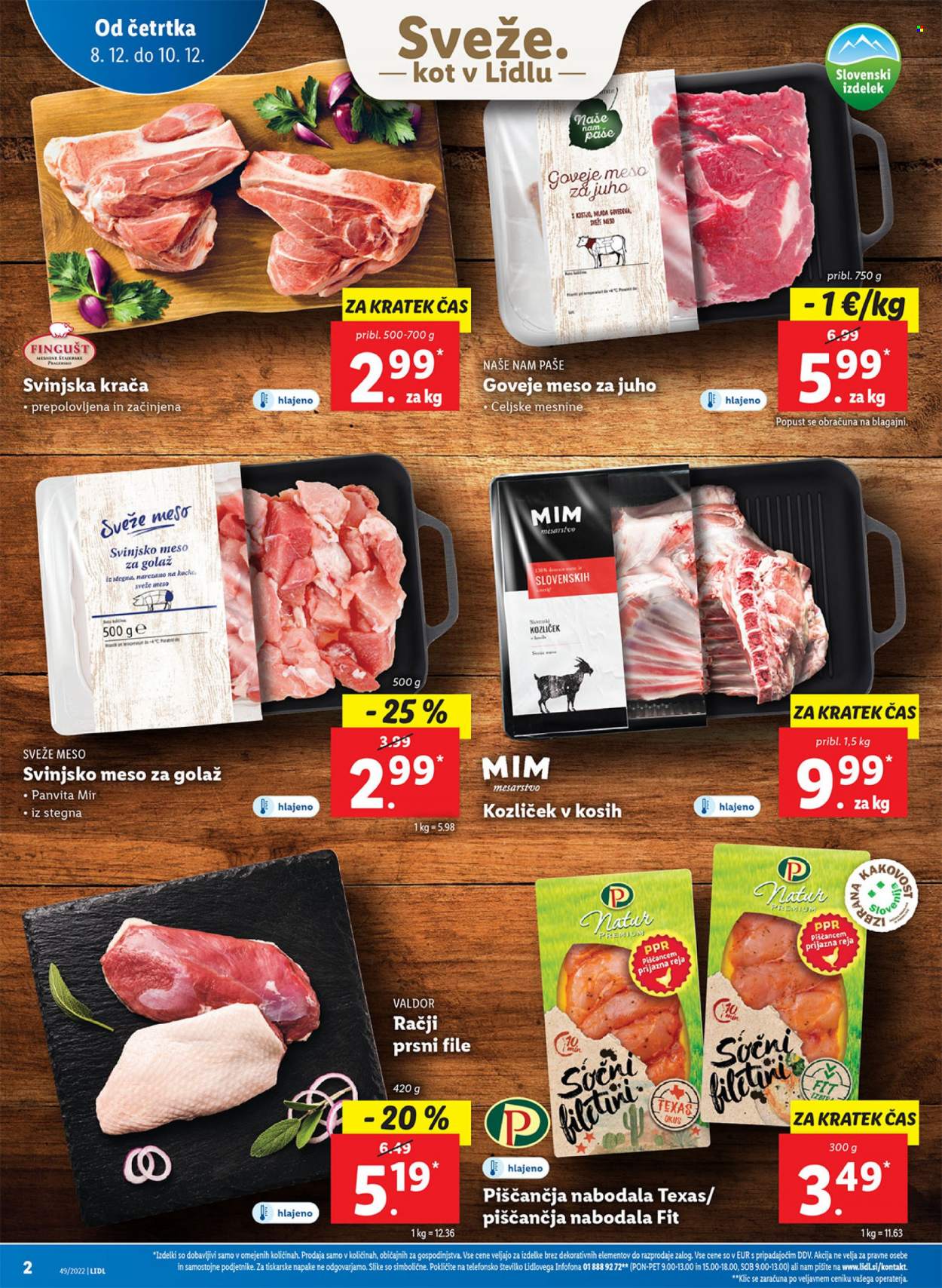thumbnail - Lidl katalog - 8.12.2022 - 14.12.2022 - Ponudba izdelkov - piščančja nabodala, stegno, piščančje meso, goveje meso, svinjsko meso. Stran 6.