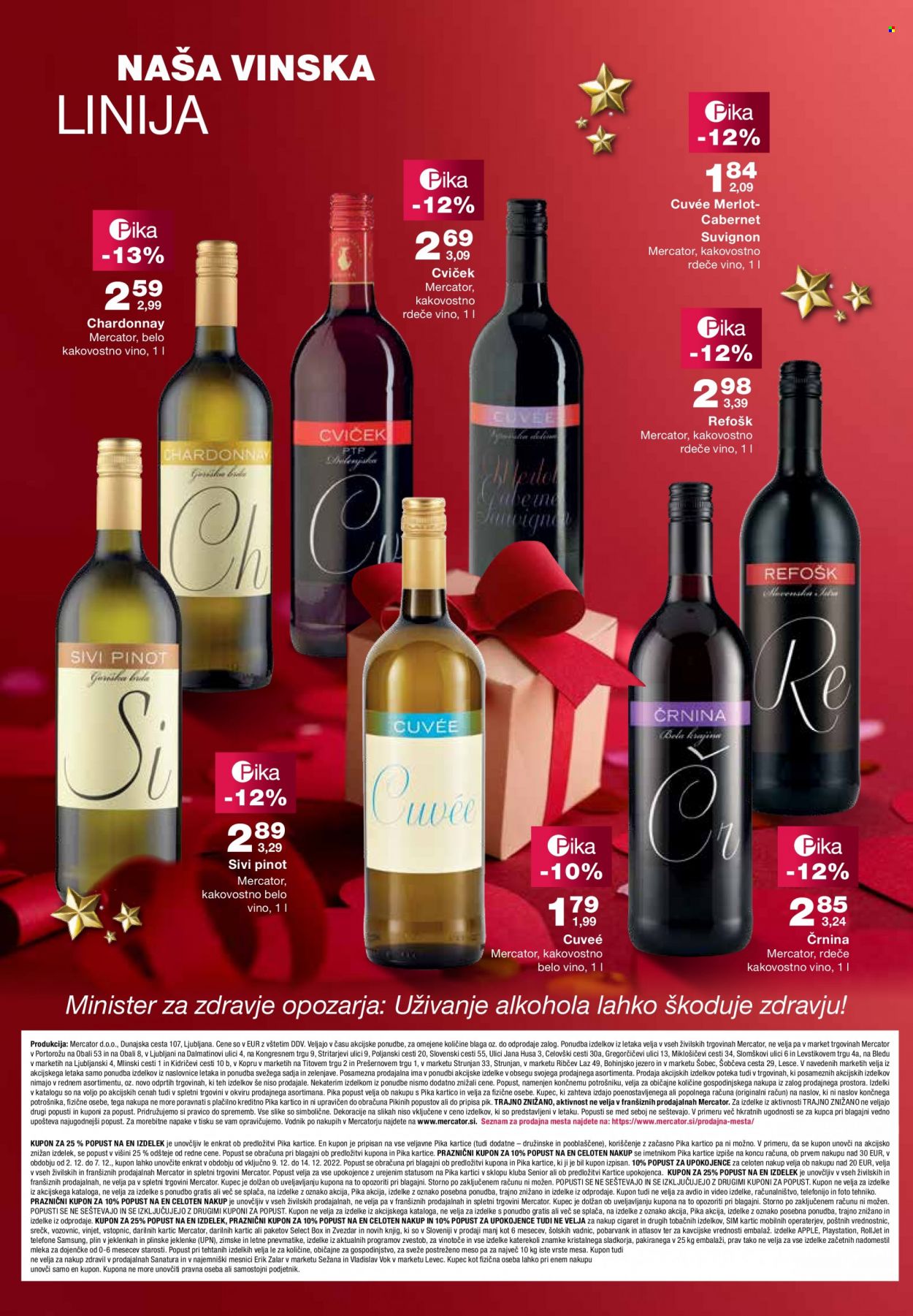 thumbnail - Mercator katalog - 8.12.2022 - 31.12.2022 - Ponudba izdelkov - belo vino, Chardonnay, pinot, rdeče vino, sivi pinot, vino, Samsung. Stran 32.