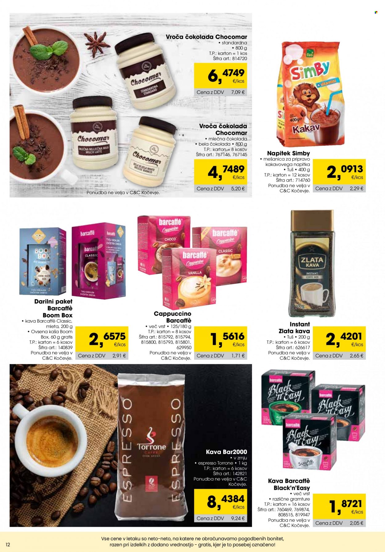 thumbnail - Tuš Cash & Carry katalog - 5.1.2023 - 31.1.2023 - Ponudba izdelkov - napitek, Barcaffé, cappuccino, Espresso, kava, čokolada, mlečna čokolada. Stran 12.