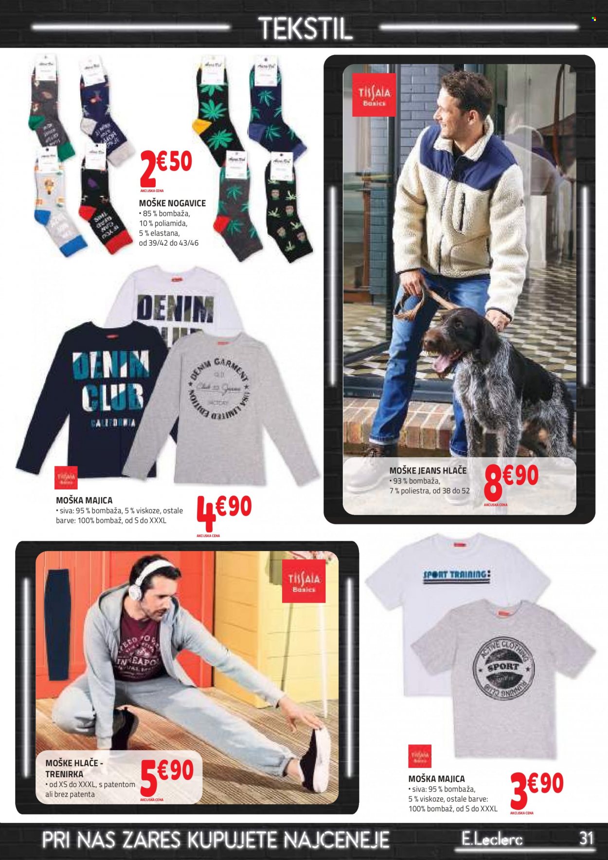 thumbnail - E.Leclerc katalog - 18.1.2023 - 28.1.2023 - Ponudba izdelkov - hlače, majica, nogavice. Stran 31.
