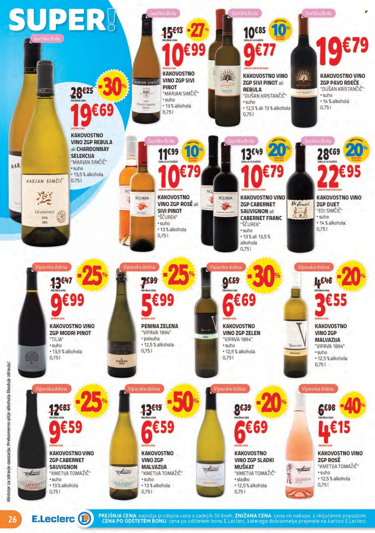 thumbnail - E.Leclerc katalog - 25.1.2023 - 4.2.2023 - Ponudba izdelkov - Chardonnay, Muškat, pinot, sivi pinot, vino, Cabernet Sauvignon, penina. Stran 26.