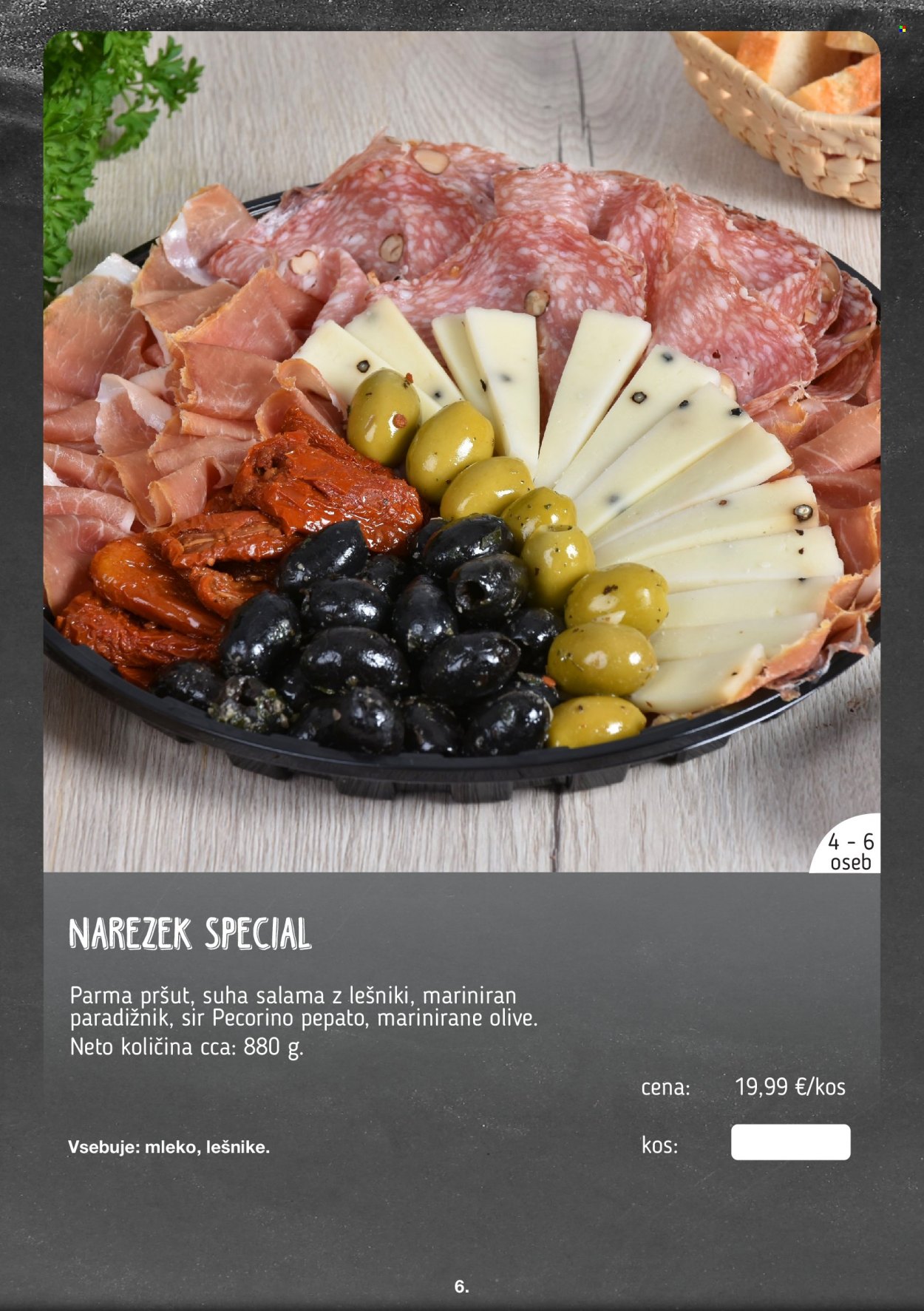 thumbnail - E.Leclerc katalog - Ponudba izdelkov - paradižnik, pršut, salama, suha salama, olive, sir, mleko. Stran 6.