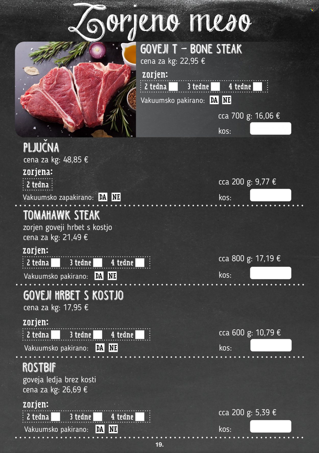 thumbnail - E.Leclerc katalog - Ponudba izdelkov - steak, goveje meso, goveji hrbet, ledja. Stran 20.