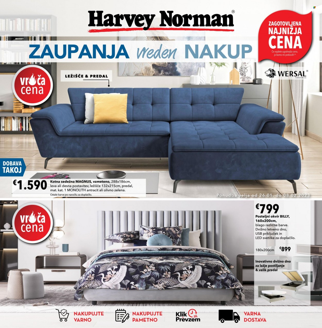 thumbnail - Harvey Norman katalog - 26.1.2023 - 8.2.2023 - Ponudba izdelkov - posteljni okvir, letveno dno. Stran 1.