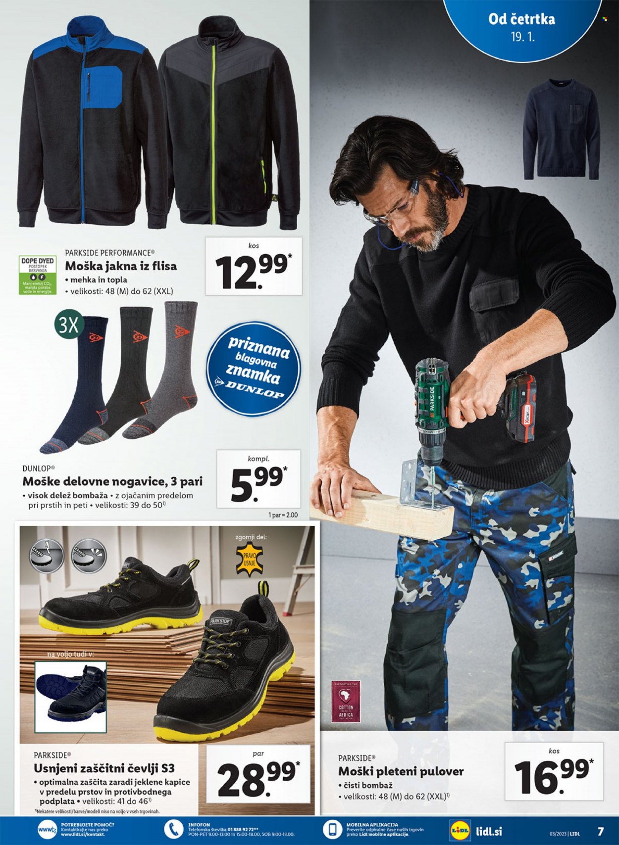 thumbnail - Lidl katalog - Ponudba izdelkov - Dunlop, jakna, pulover, nogavice, čevlji, Parkside, Mana. Stran 23.