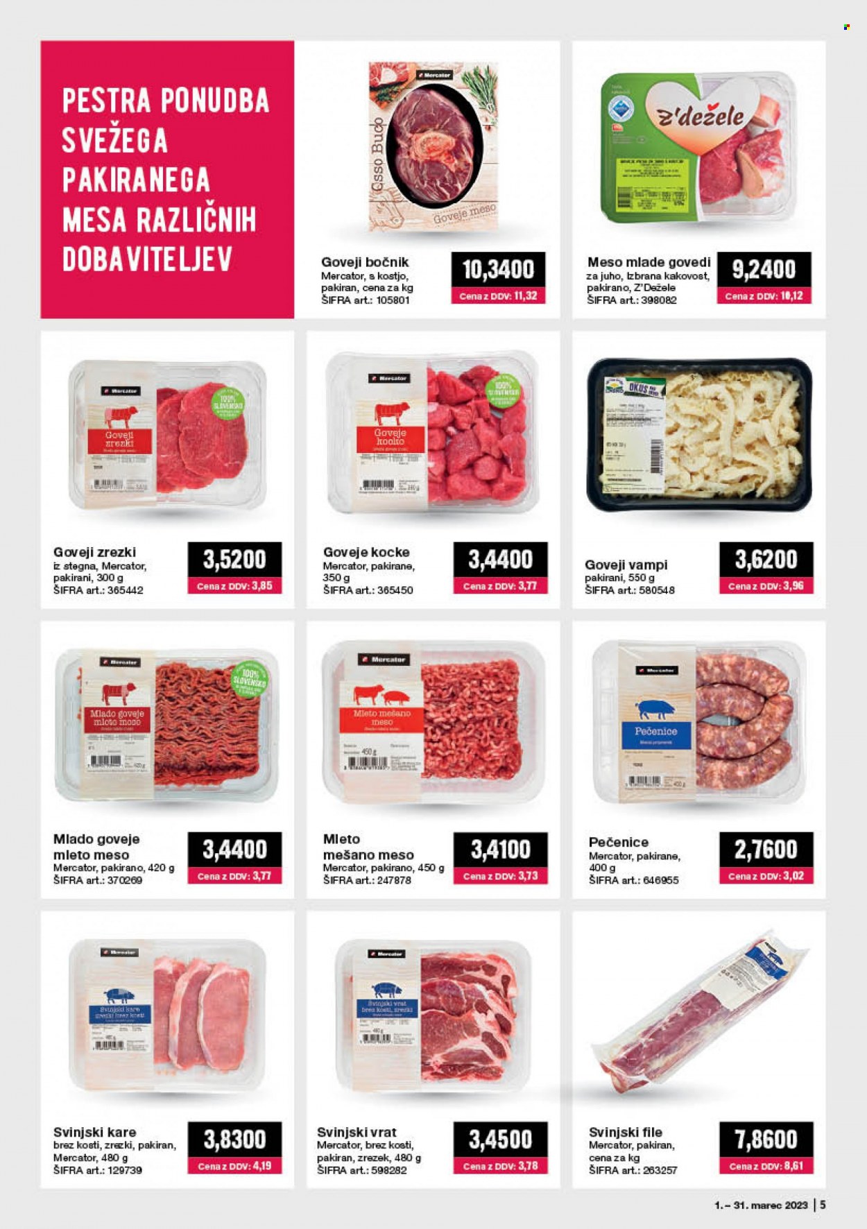 thumbnail - Mercator Cash & Carry katalog - 1.3.2023 - 31.3.2023 - Ponudba izdelkov - stegno, goveje meso, mleto meso, mleto mešano meso, kare, svinjski kare, svinjski vrat, svinjsko meso. Stran 5.