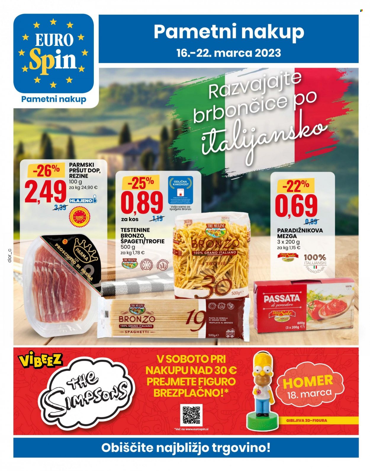 thumbnail - EuroSpin katalog - 16.3.2023 - 22.3.2023 - Ponudba izdelkov - Tre Mulini, pršut, špageti. Stran 1.