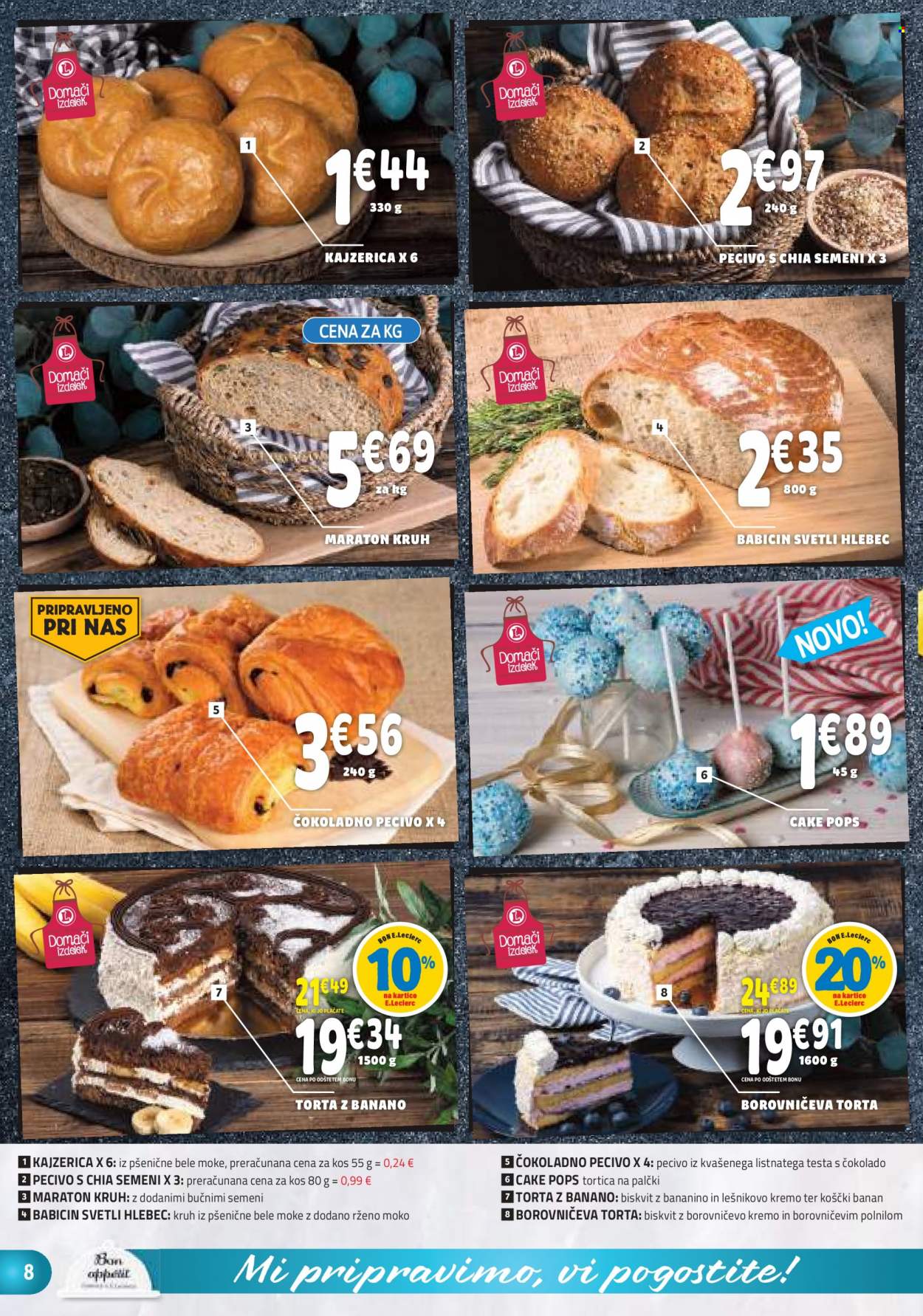 E.Leclerc katalog - 15.3.2023 - 25.3.2023 - Ponudba izdelkov - hlebec, kajzerica, kruh, pecivo, torta, LENA. Stran 8.