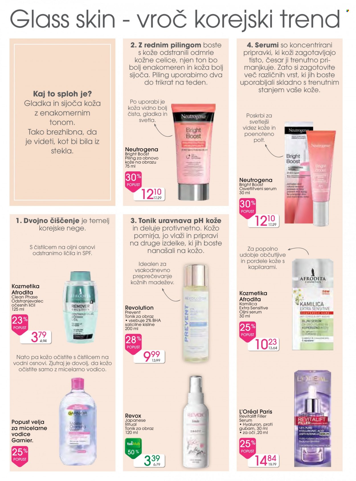 Tuš Drogeria katalog - 15.3.2023 - 25.3.2023 - Ponudba izdelkov - piling, Afrodita, Garnier, L’Oréal, Neutrogena, tonik za obraz. Stran 4.