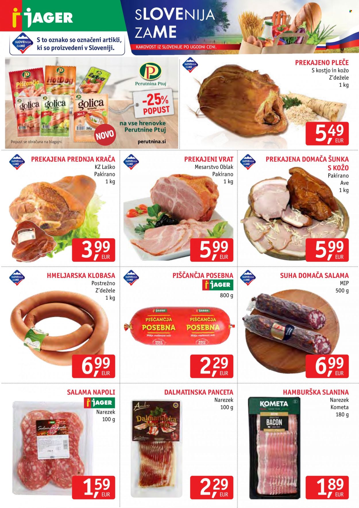 JAGER katalog - 15.3.2023 - 21.3.2023 - Ponudba izdelkov - Perutnina Ptuj, pleče, hamburška slanina, klobasa, salama, slanina, šunka, hmeljarska klobasa, hrenovke, prekajeno pleče. Stran 2.