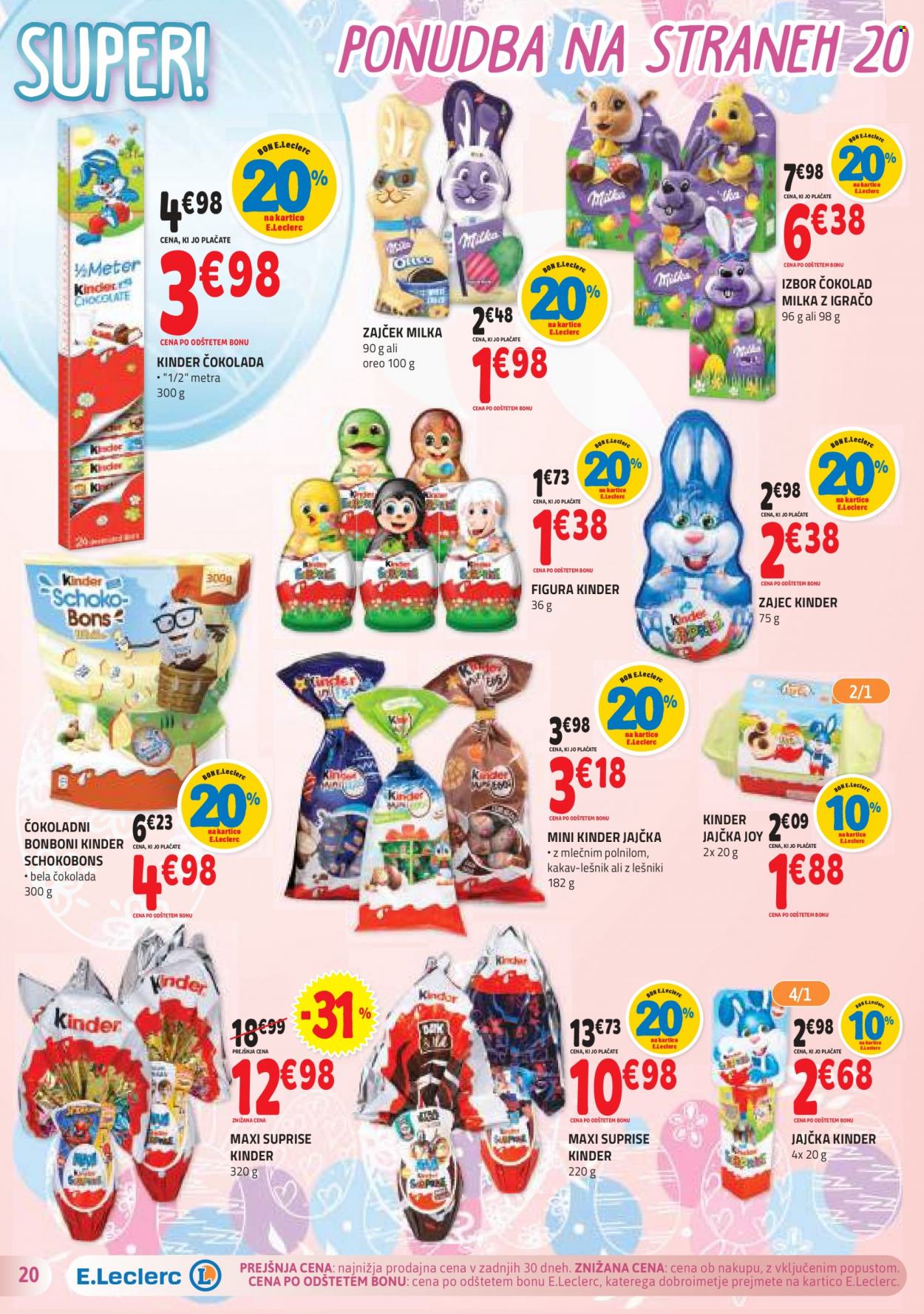 thumbnail - E.Leclerc katalog - 22.3.2023 - 1.4.2023 - Ponudba izdelkov - Milka, Oreo, bonboni, čokolada. Stran 20.