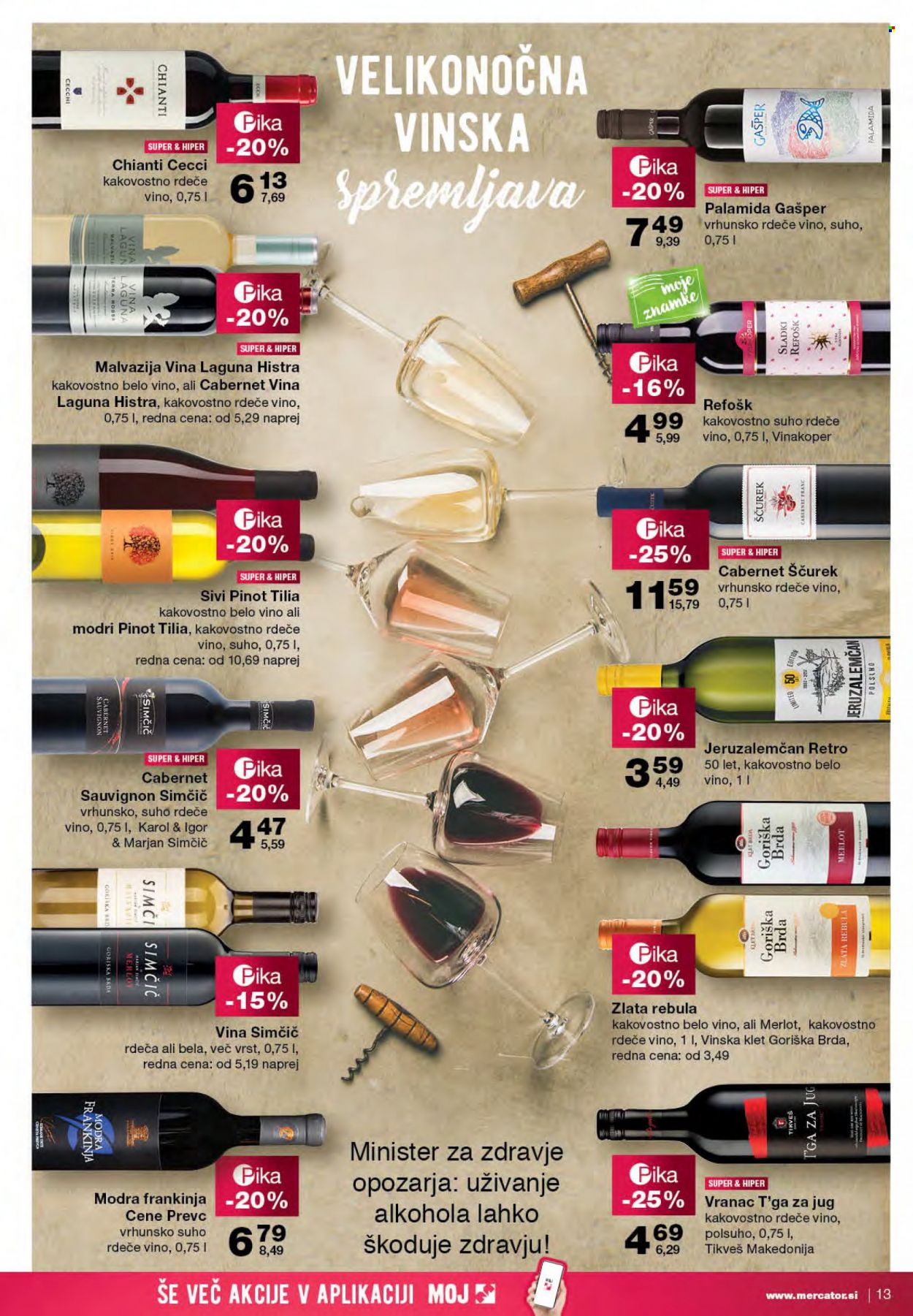 thumbnail - Mercator katalog - 30.3.2023 - 5.4.2023 - Ponudba izdelkov - belo vino, pinot, rdeče vino, Sauvignon Blanc, sivi pinot, vino, Cabernet Sauvignon. Stran 13.