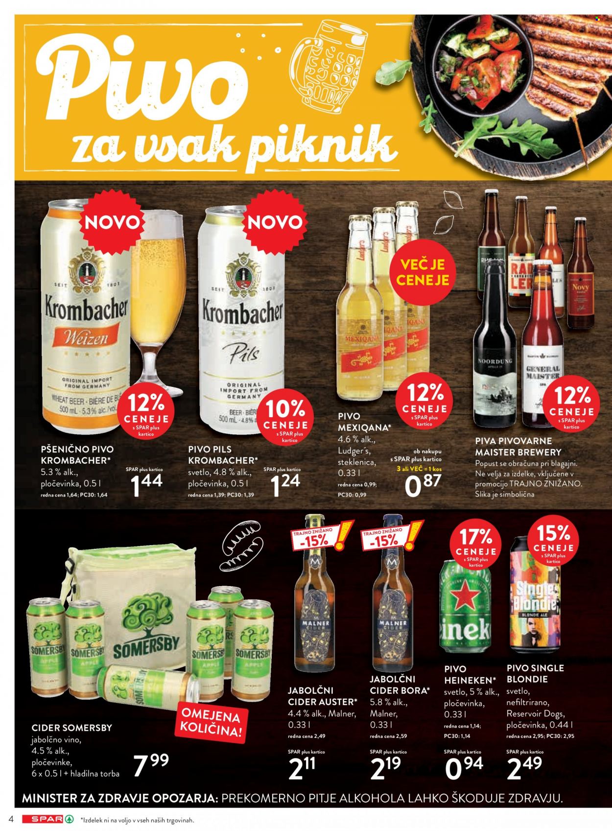 thumbnail - SPAR katalog - 24.5.2023 - 30.5.2023 - Ponudba izdelkov - Heineken, pivo, cider, vino, steklenica, torba. Stran 4.