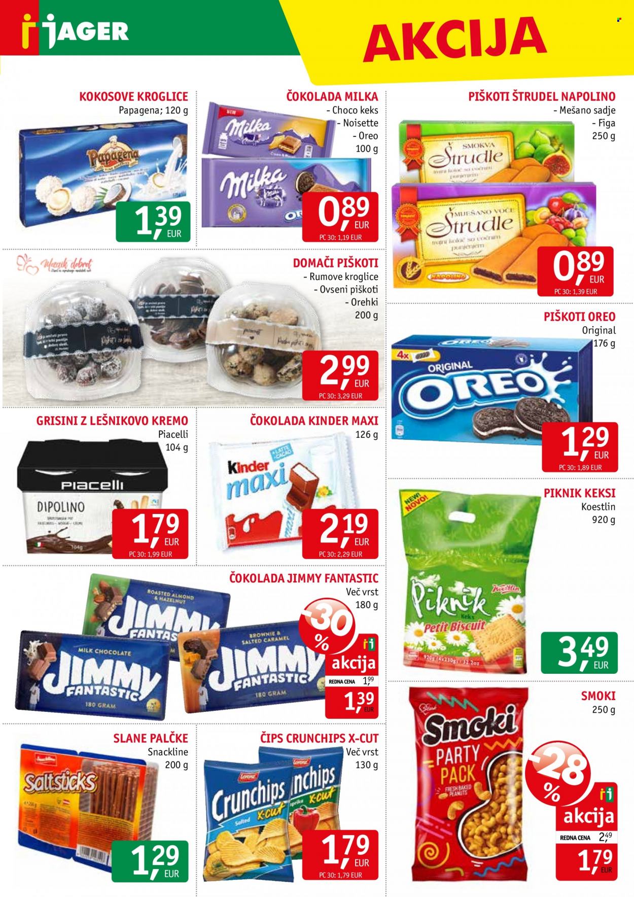 thumbnail - JAGER katalog - 24.5.2023 - 30.5.2023 - Ponudba izdelkov - kolač, Milka, Oreo, čokolada, keksi, piškoti, čips, grisini, slane palčke. Stran 11.