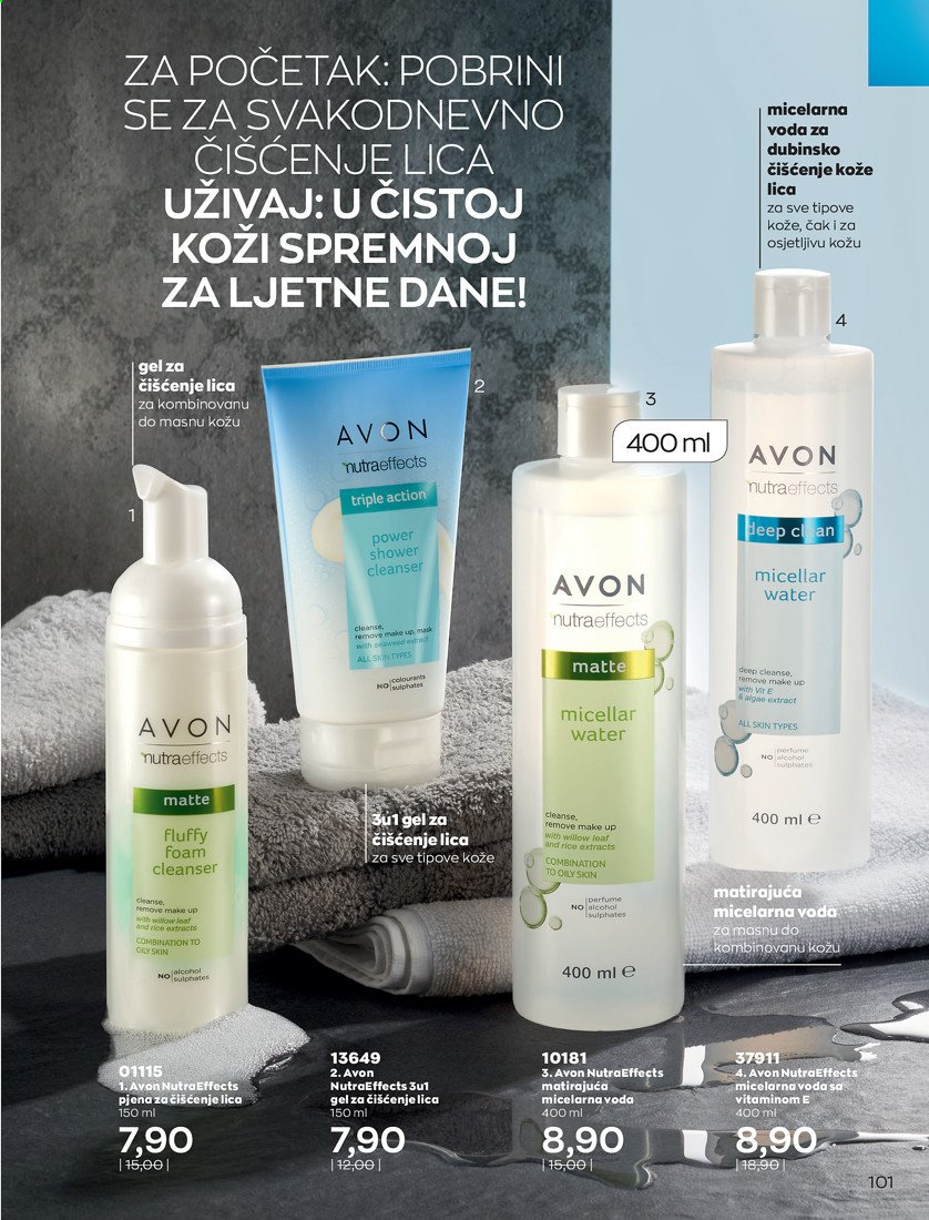 thumbnail - Avon katalog - 01.06.2021. - 30.06.2021. - Sniženi proizvodi - gel za čišćenje lica, micelarna voda, NutraEffects, makeup. Stranica 101.