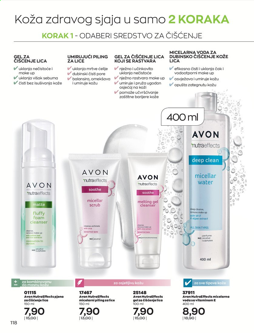 thumbnail - Avon katalog - 01.09.2021. - 30.09.2021. - Sniženi proizvodi - sredstvo za čišćenje, gel za čišćenje lica, micelarna voda, piling, NutraEffects, makeup. Stranica 118.