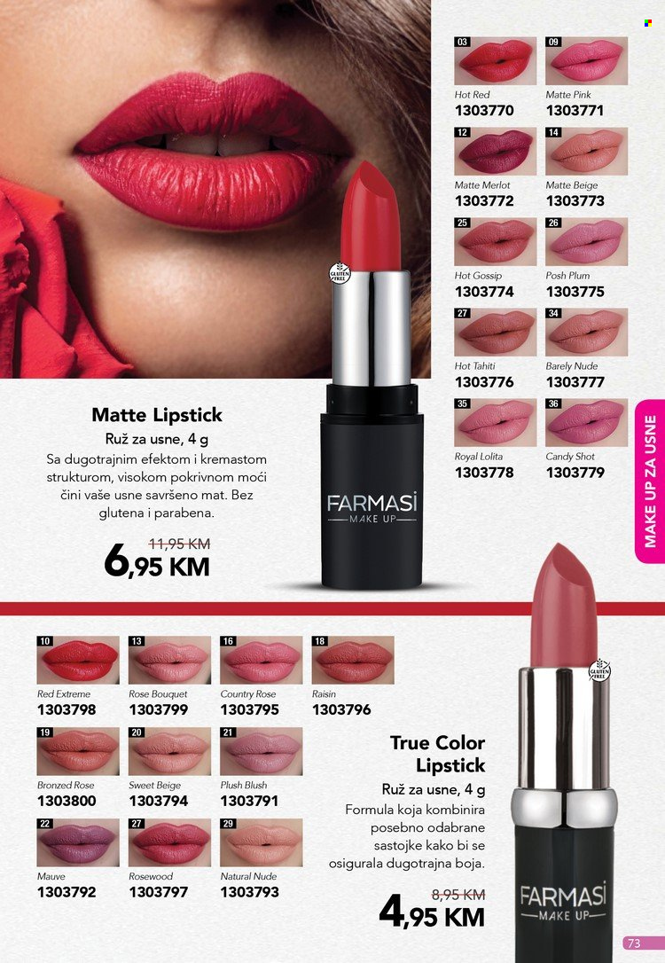 thumbnail - Farmasi katalog - 01.10.2021. - 30.11.2021. - Sniženi proizvodi - Candy, lipstick, makeup, ruž za usne. Stranica 73.