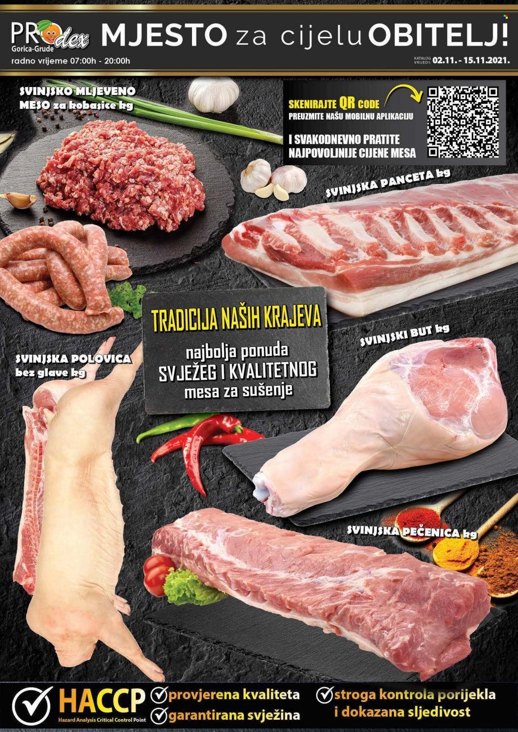 thumbnail - Prodex katalog - 02.11.2021. - 15.11.2021. - Sniženi proizvodi - panceta, pečenica, mljeveno meso, svinjski but. Stranica 1.