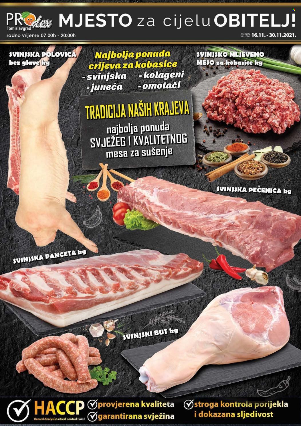 thumbnail - Prodex katalog - 16.11.2021. - 30.11.2021. - Sniženi proizvodi - panceta, pečenica, mljeveno meso, svinjski but. Stranica 1.