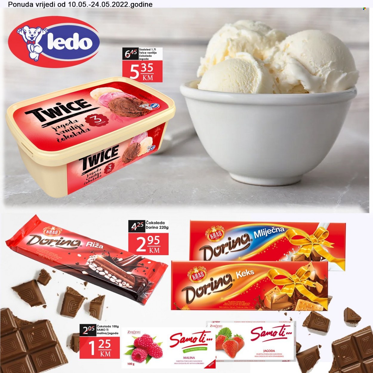 thumbnail - Belamionix katalog - 10.05.2022. - 24.05.2022. - Sniženi proizvodi - sladoled, čokolada, Dorina, keks, mliječna čokolada, krema, čaša. Stranica 4.