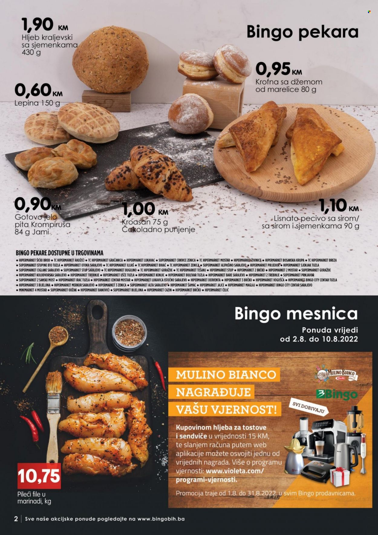 Bingo katalog - 02.08.2022. - 14.08.2022. - Sniženi proizvodi - pita, kroasan, jajce, Barilla, Violeta. Stranica 2.