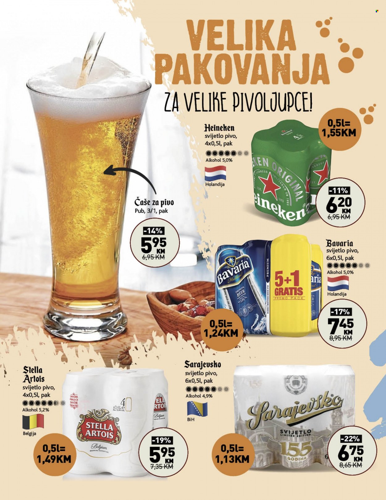 thumbnail - Konzum katalog - 08.08.2022. - 31.08.2022. - Sniženi proizvodi - pivo Heineken, Stella Artois, pivo, čaša. Stranica 10.
