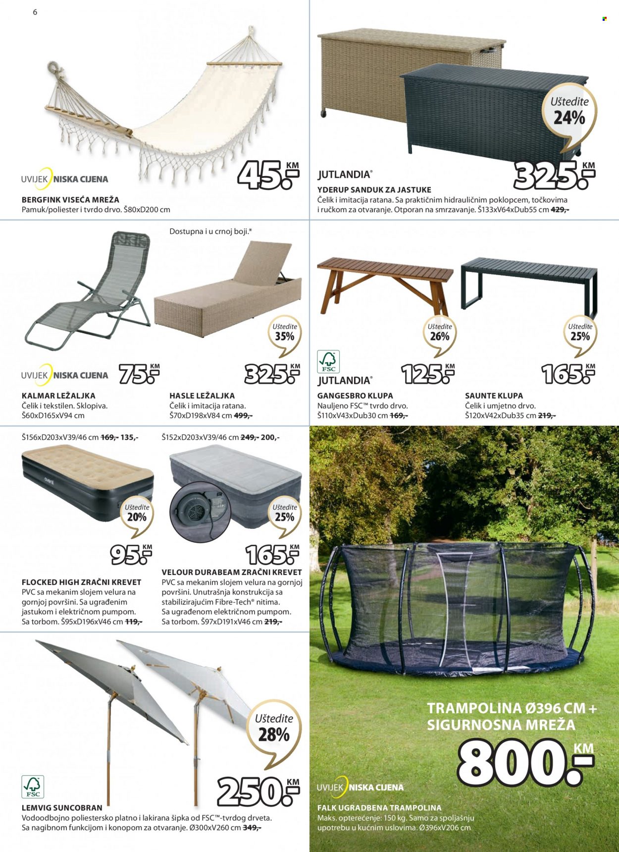 JYSK katalog - 18.05.2023. - 31.05.2023. - Sniženi proizvodi - klupa, kreveta, ležaljka, sanduk za jastuke, suncobran, viseća ležaljka. Stranica 6.