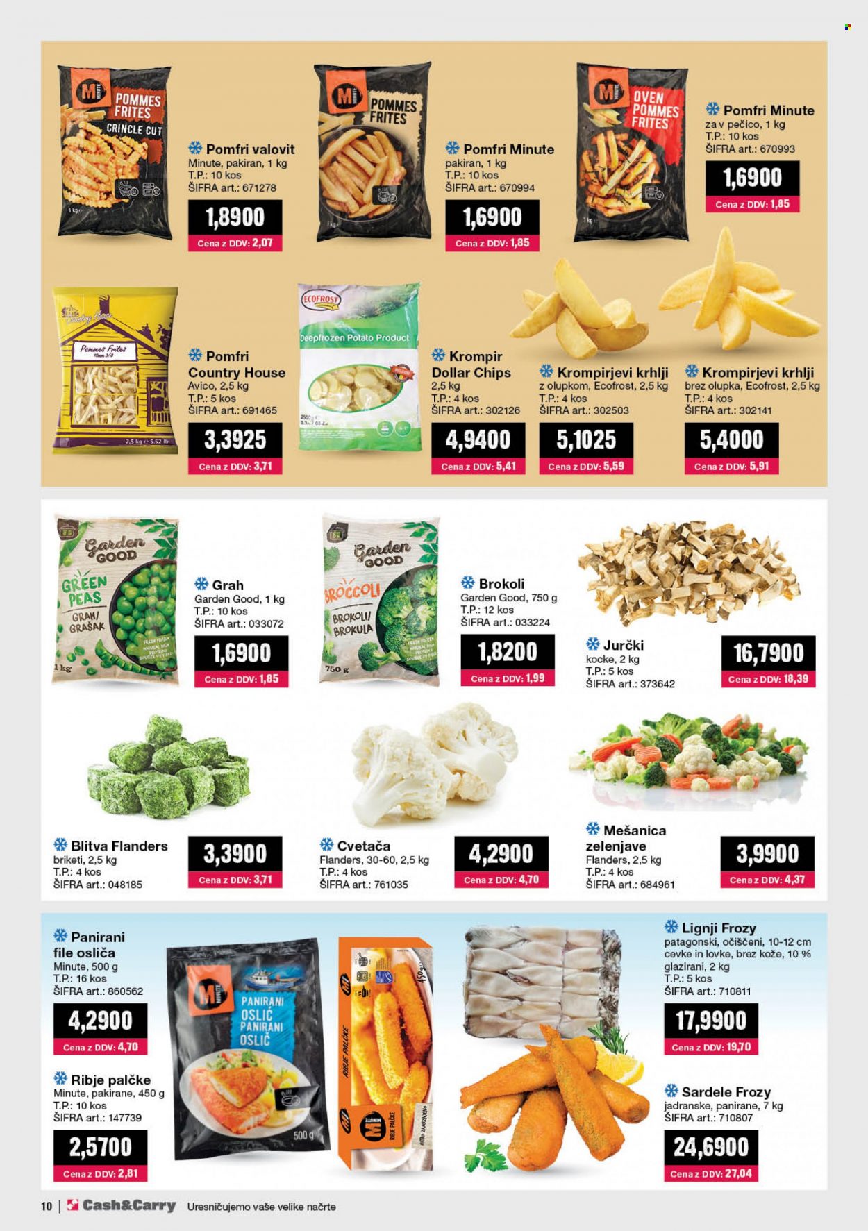 Mercator katalog - 01.09.2023. - 30.09.2023. - Sniženi proizvodi - brokoli, grašak, krompir, oslić, chips. Stranica 10.