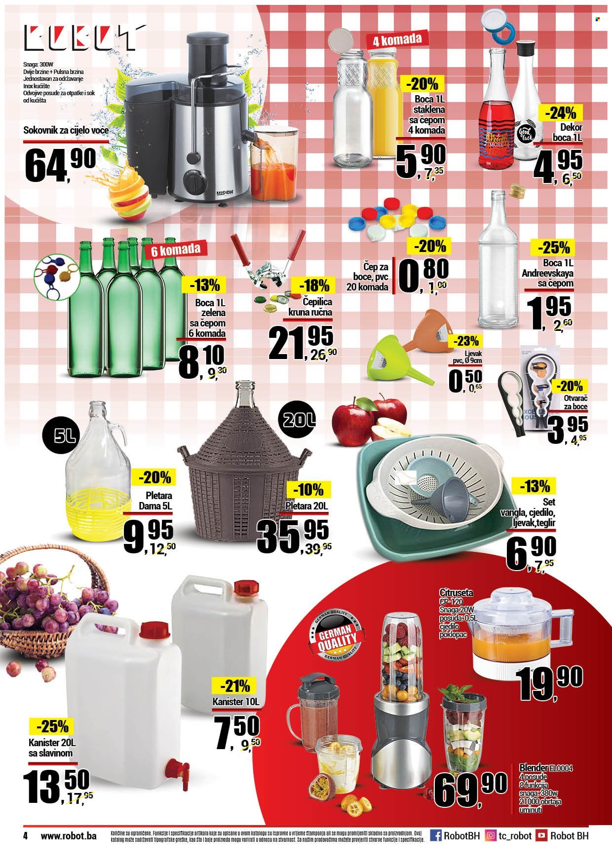 Robot katalog - 11.09.2023. - 01.10.2023. - Sniženi proizvodi - sokovnik, staklena, posuđe, čepilica, posuda, boca, blender. Stranica 4.