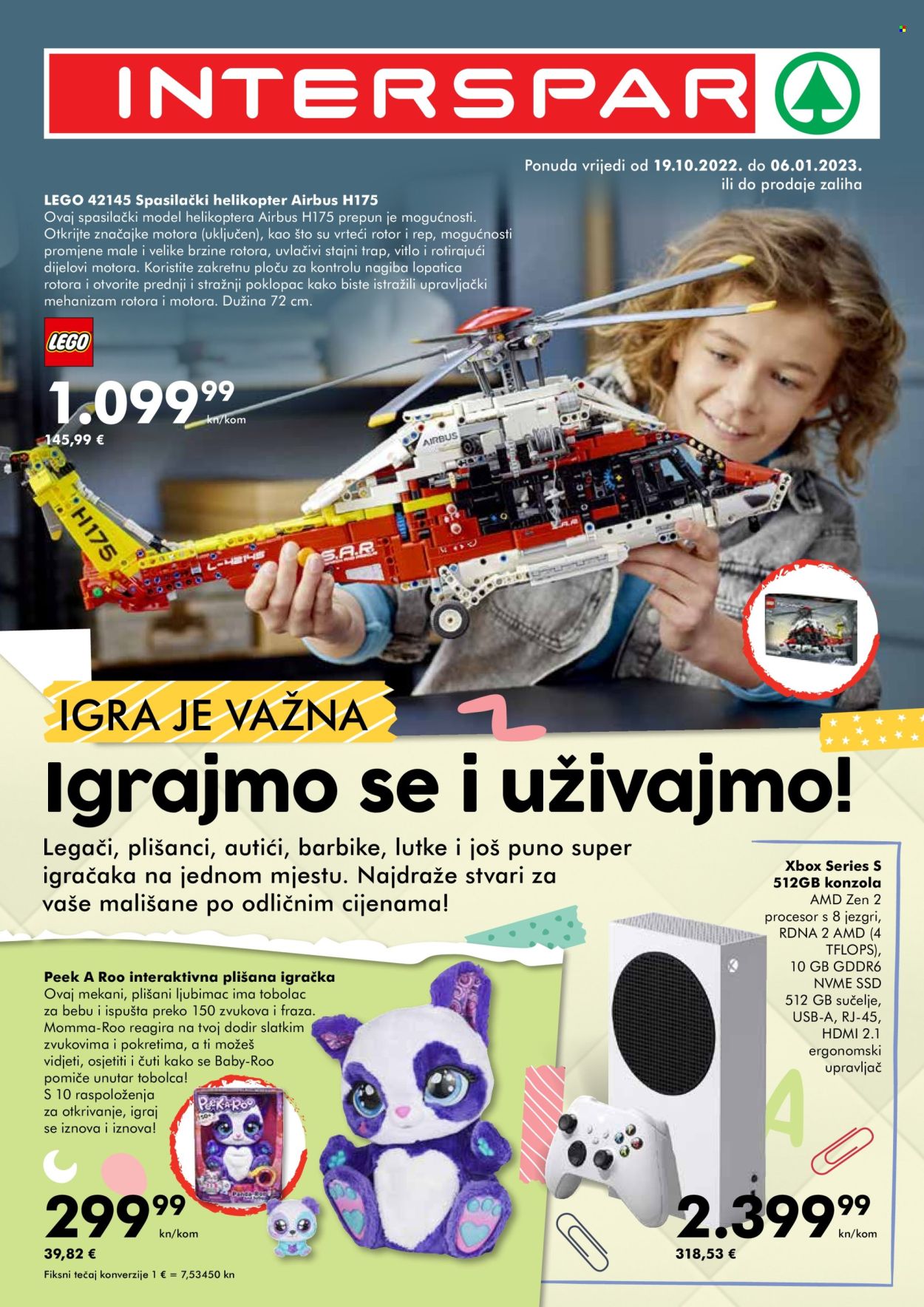 thumbnail - INTERSPAR katalog - 19.10.2022. - 06.01.2023. - Sniženi proizvodi - igračka, LEGO, interaktivna igračka, plišana igračka, igraća konzola, Xbox. Stranica 1.