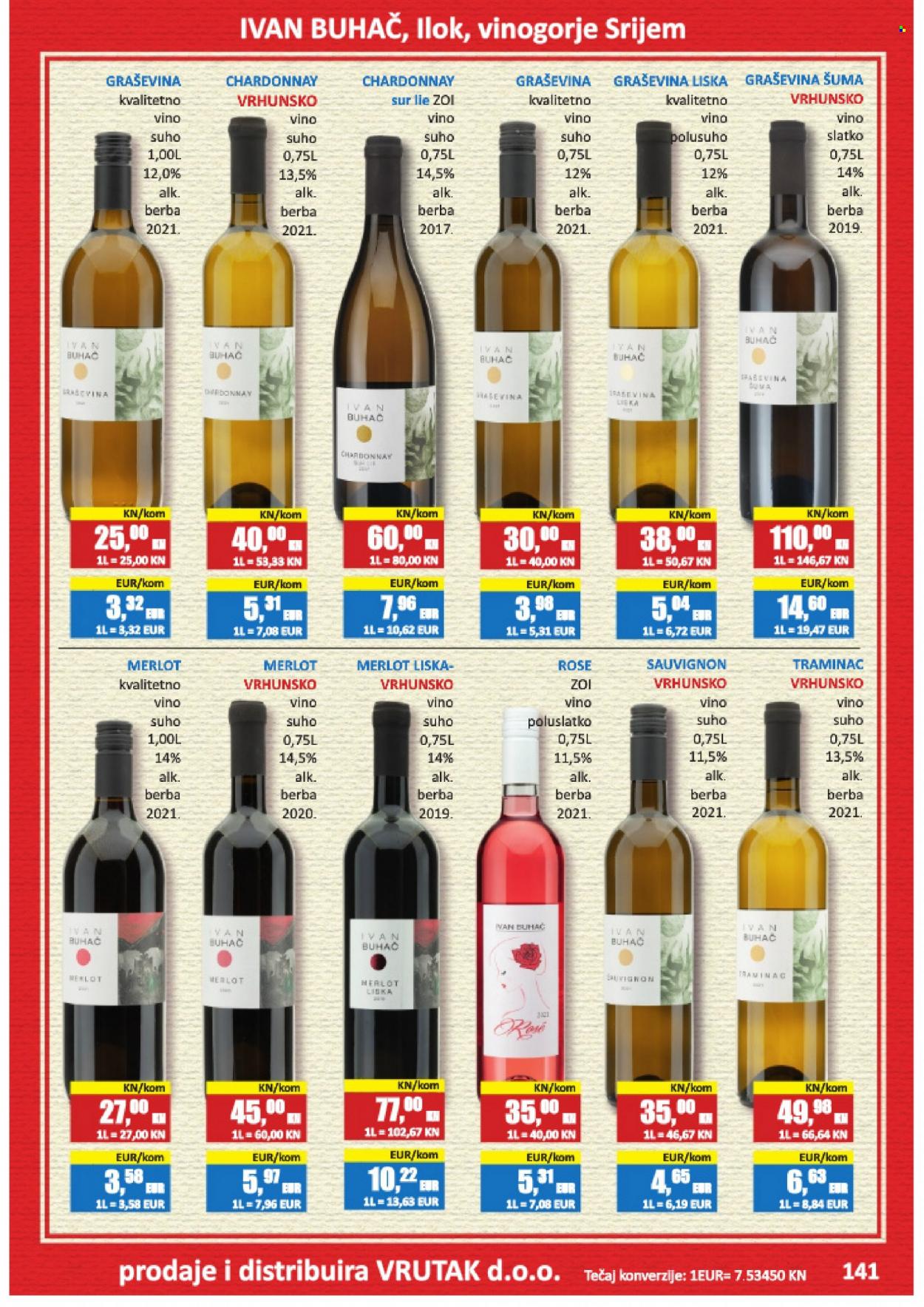 thumbnail - Vrutak katalog - Sniženi proizvodi - bijelo vino, crno vino, Graševina, Chardonnay, Merlot, vino, Ilok, alkohol. Stranica 141.