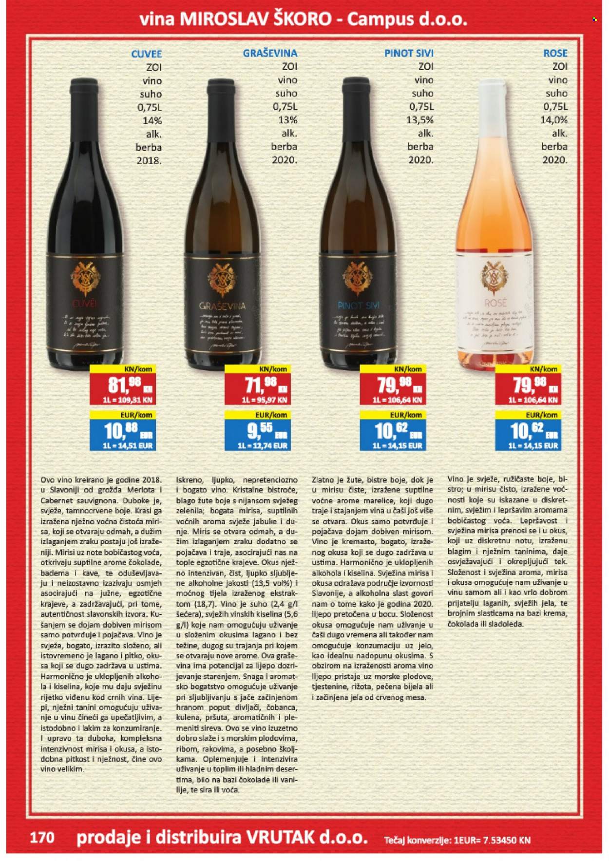 thumbnail - Vrutak katalog - Sniženi proizvodi - marelica, DOBRO, čokolada, bijelo vino, Graševina, vino, rose vino, alkohol, krema. Stranica 170.