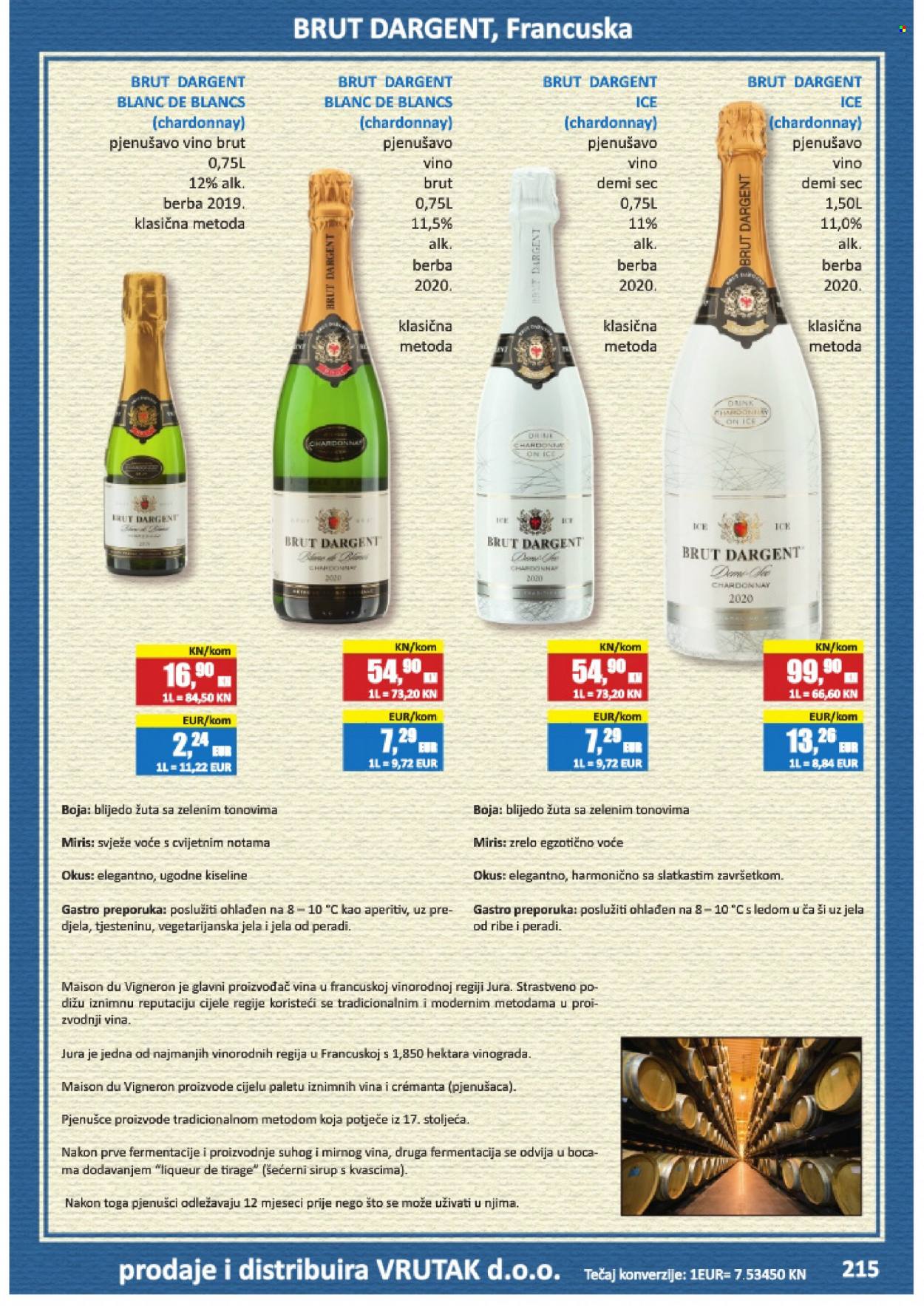 thumbnail - Vrutak katalog - Sniženi proizvodi - bijelo vino, Chardonnay, vino, pjenušavo vino, alkohol, boca za piće. Stranica 215.