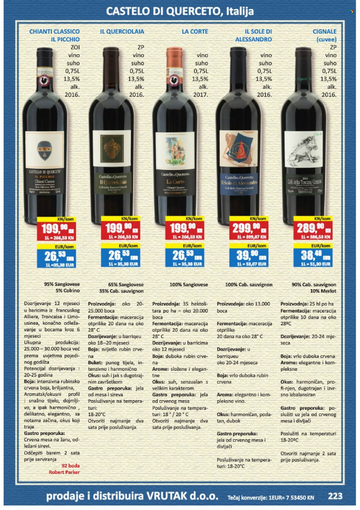 thumbnail - Vrutak katalog - Sniženi proizvodi - crno vino, Merlot, Chianti, vino, alkohol, boca za piće. Stranica 223.
